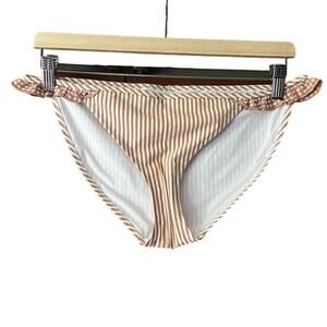 NWT Aerie Women's Seersucker Striped Ruffle Bikini Bottom Raw Sienna Size M